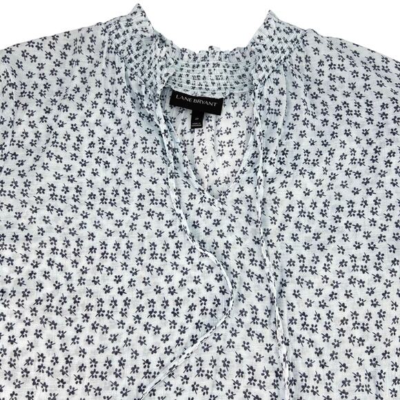 NEW LANE BRYANT Boho Sheer Blue Floral V Neck Tassels Women's Peasant Top 24 - Picture 5 of 11